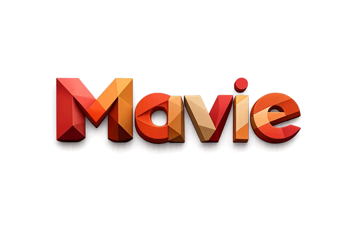 Sculptural Mavie wordmark in red and gold