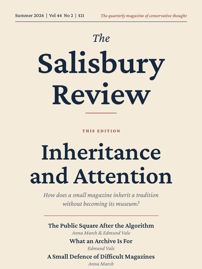 Cover of the Summer 2026 issue: the masthead in navy on ivory above the edition title Inheritance and Attention, with the contents listed below.